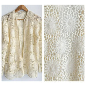 Vintage Crochet Mohair Blend Cream Ivory Cardigan M